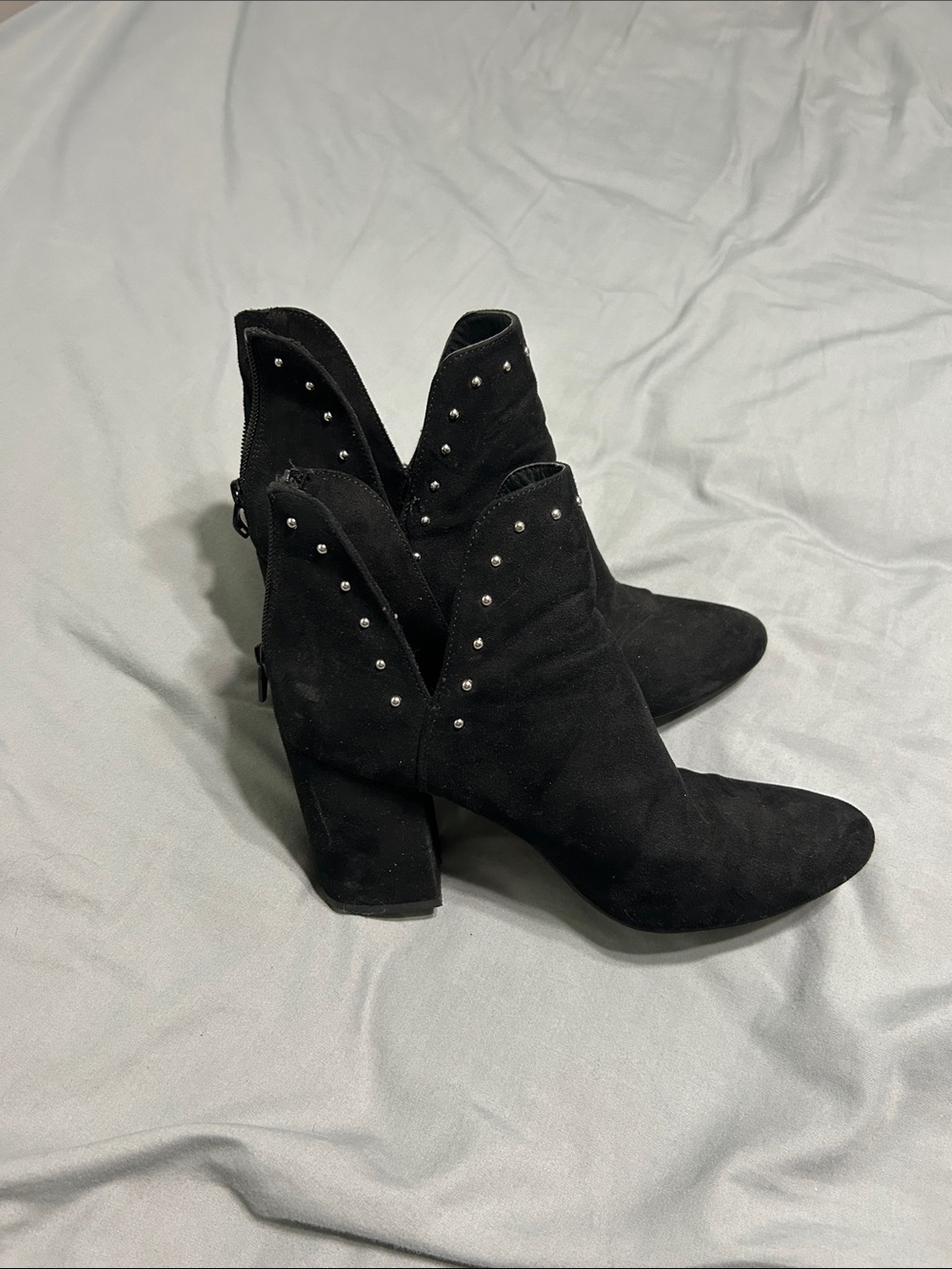 a new day Black Suede Ankle Boots with Stud Accents
